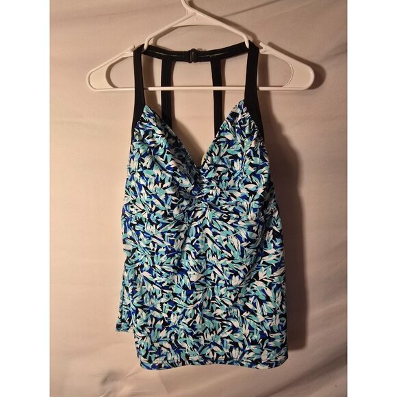Fit 4 U Womens Swimsuit Top Only Tankini Size 14 Large Blue Built in Bra - Picture 1 of 2